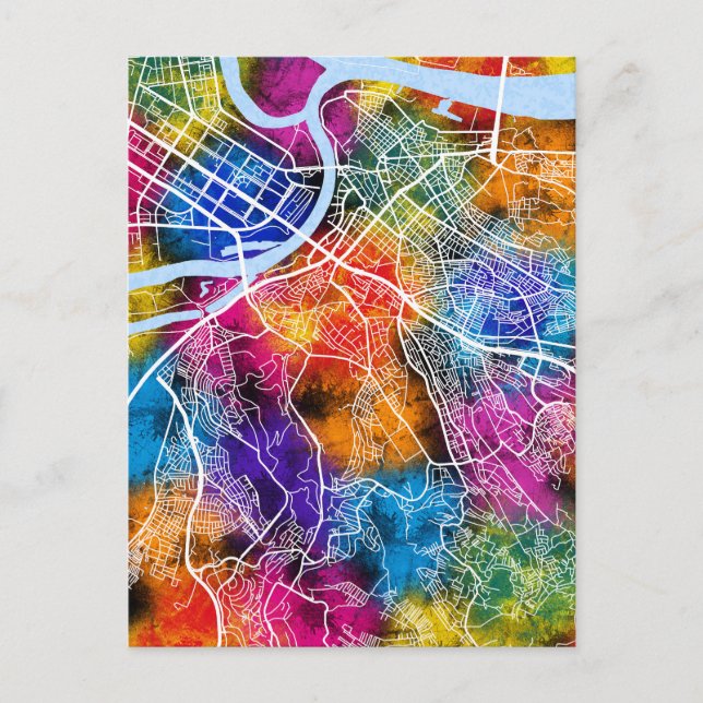 Cartão Postal Mapa da Cidade da Sérvia de Belgrado (Frente)