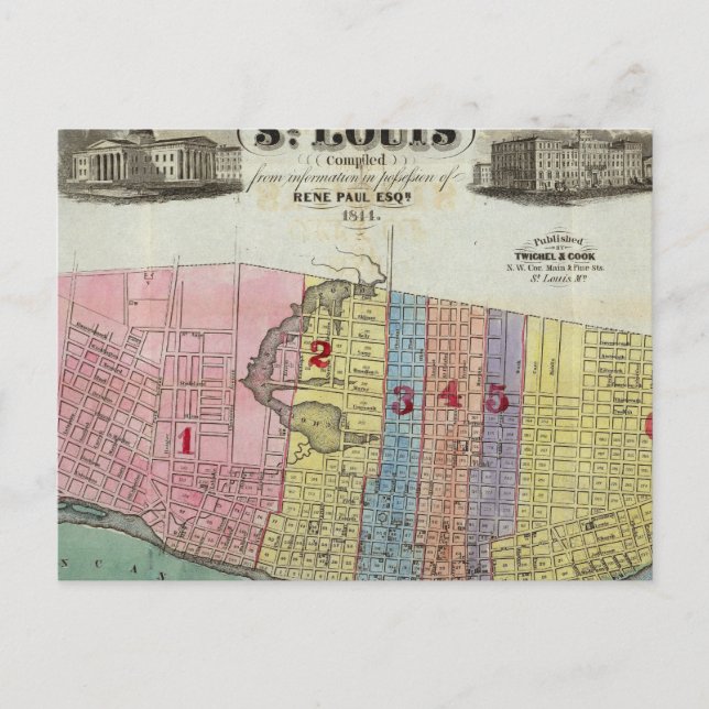 Cartão Postal Mapa da Cidade das Ruas. Louis (Frente)