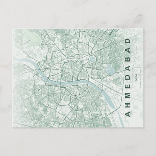Cartão Postal Mapa da Cidade de Ahmedabad na Índia com Design Mi