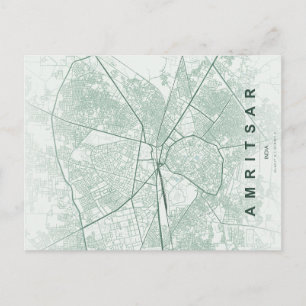 Cartão Postal Mapa da Cidade de Amritsar na Índia com Design Min
