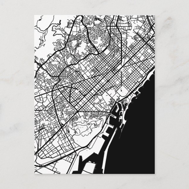 Cartão Postal Mapa da Cidade de Barcelona Espanha (Frente)