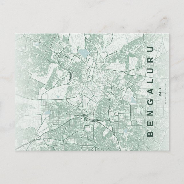 Cartão Postal Mapa da Cidade de Bengaluru na Índia com Design Mi (Frente)