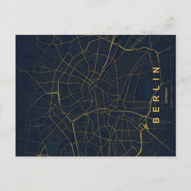 Cartão Postal Mapa da Cidade de Berlim Alemanha Design Minimalis (Frente)