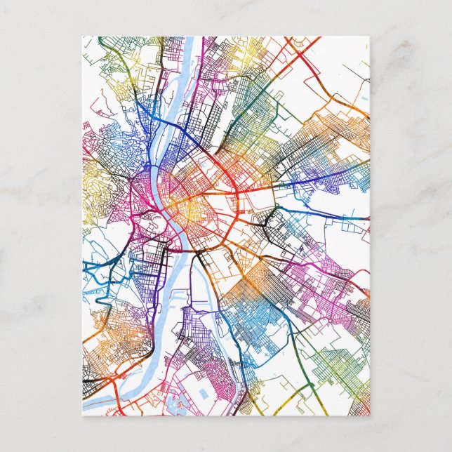 Cartão Postal Mapa da Cidade de Budapeste na Hungria (Frente)