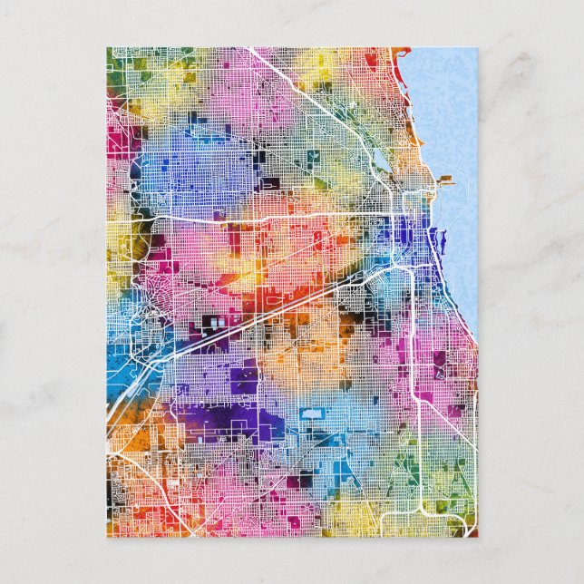 Cartão Postal Mapa da Cidade de Chicago Illinois (Frente)