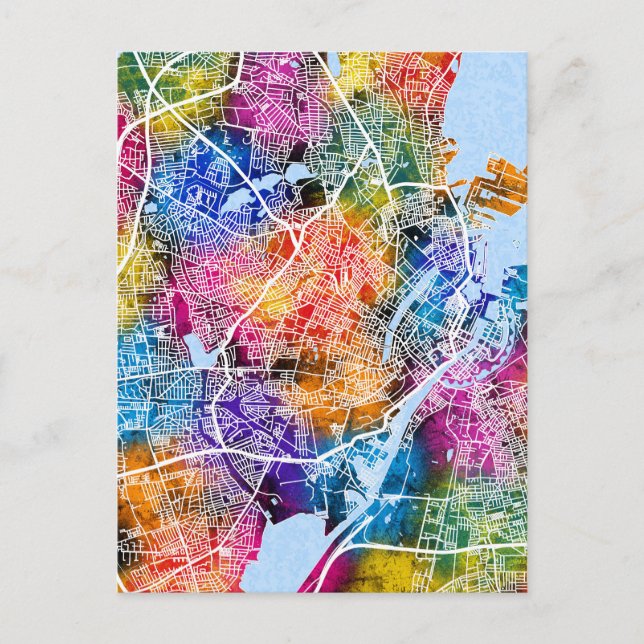 Cartão Postal Mapa da Cidade de Copenhaga Dinamarca (Frente)