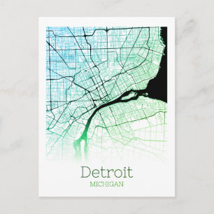 Cartão Postal Mapa da Cidade de Detroit