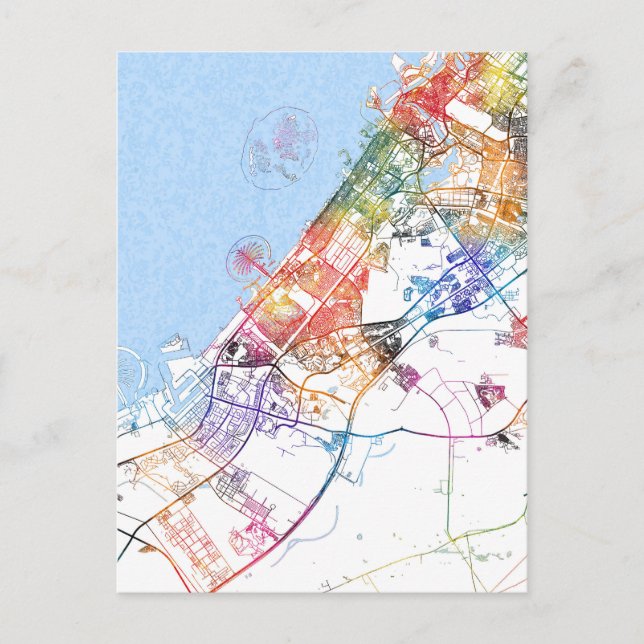 Cartão Postal Mapa da Cidade de Dubai EAU (Frente)