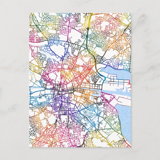 Cartão Postal Mapa da Cidade de Dublin Irlanda (Frente)