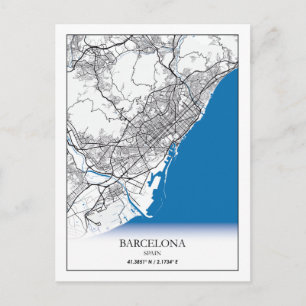 Cartão Postal Mapa da cidade de Espanha de Barcelona - Mínimo S