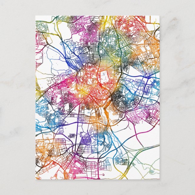 Cartão Postal Mapa da cidade de Espanha de Madrid (Frente)