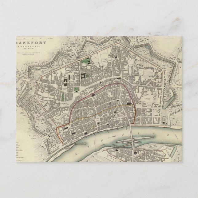 Cartão Postal Mapa da cidade de Frankfurt (1837) (Frente)