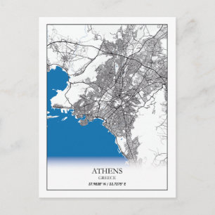Cartão Postal Mapa da cidade de Grécia de Atenas Mínimo Simple