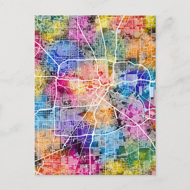 Cartão Postal Mapa da cidade de Houston Texas (Frente)