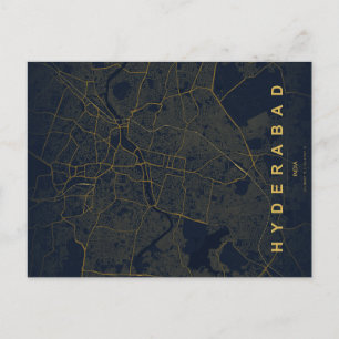 Cartão Postal Mapa da Cidade de Hyderabad na Índia com Design Mi