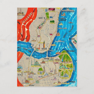 Cartão Postal Mapa da Cidade de Istambul Postcard
