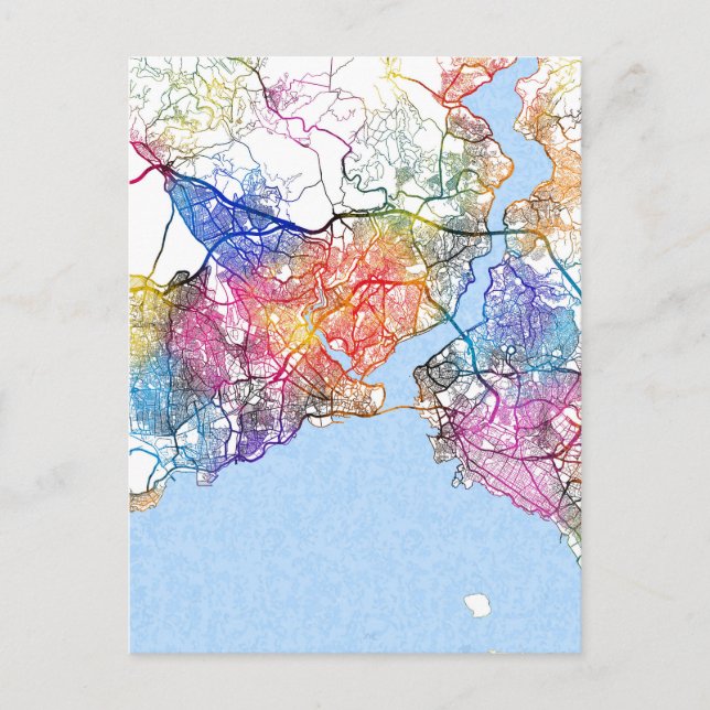 Cartão Postal Mapa da Cidade de Istambul Türkiye (Frente)