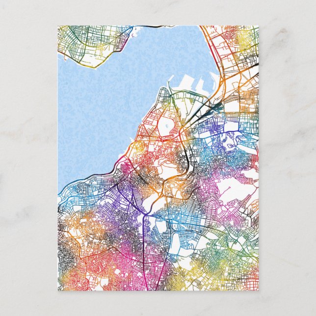 Cartão Postal Mapa da Cidade de İzmir Türkiye (Frente)