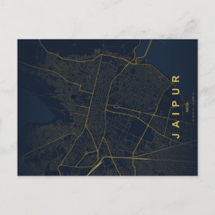 Cartão Postal Mapa da Cidade de Jaipur, Índia, Design Minimalist