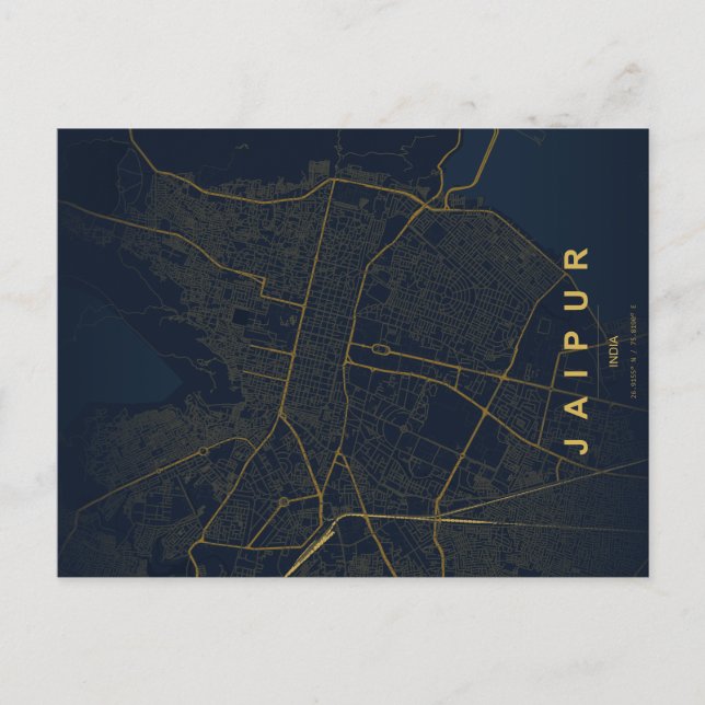 Cartão Postal Mapa da Cidade de Jaipur, Índia, Design Minimalist (Frente)