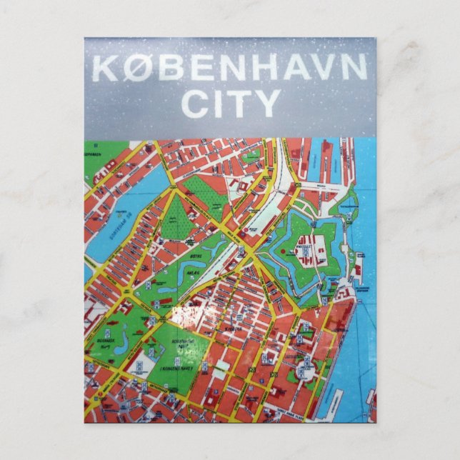 Cartão Postal mapa da cidade de københavn (Frente)