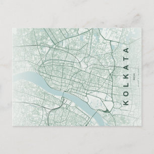Cartão Postal Mapa da Cidade de Kolkata, Índia, Design Minimalis