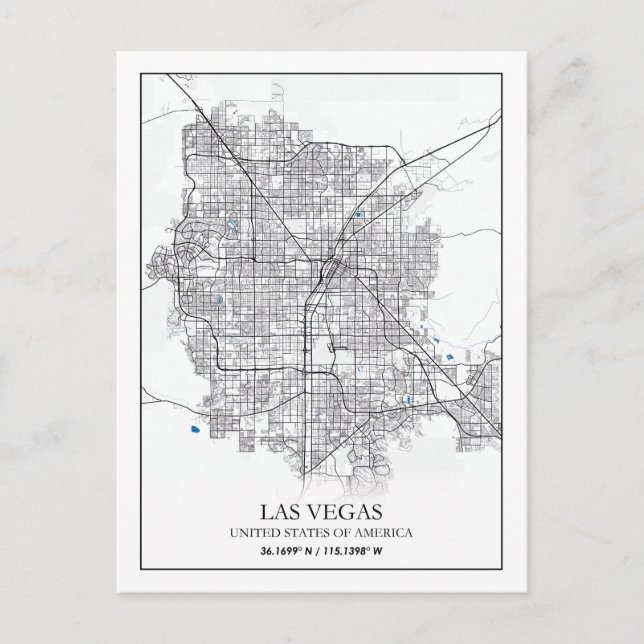 Cartão Postal Mapa da Cidade de Las Vegas Nevada EUA Viagens (Frente)