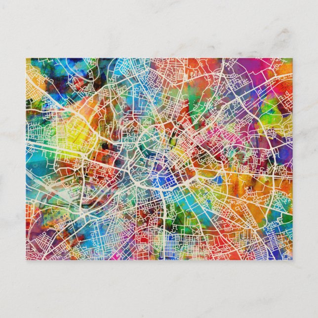 Cartão Postal Mapa da Cidade de Manchester England Street (Frente)