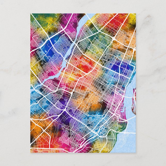 Cartão Postal Mapa da Cidade de Montreal Quebec Canadá (Frente)