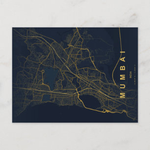 Cartão Postal Mapa da Cidade de Mumbai na Índia com Design Minim