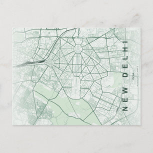 Cartão Postal Mapa da Cidade de Nova Deli Índia Design Minimalis