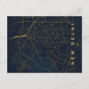 Cartão Postal Mapa da Cidade de Nova Deli Índia Design Minimalis