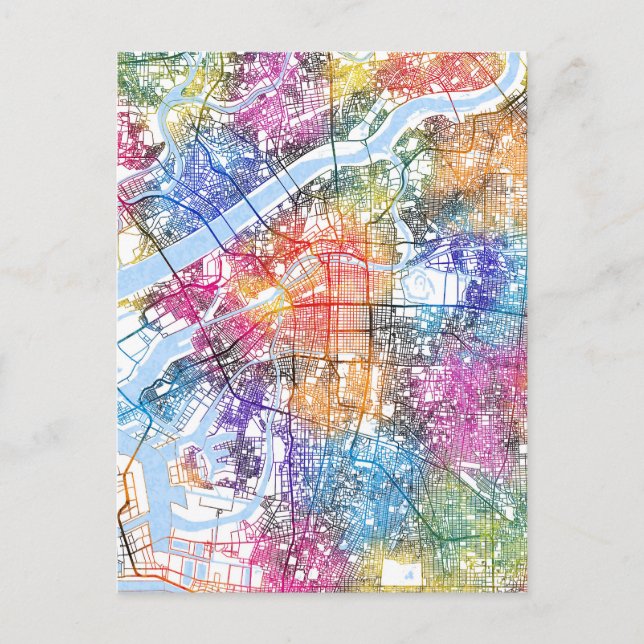 Cartão Postal Mapa da cidade de Osaka no Japão (Frente)