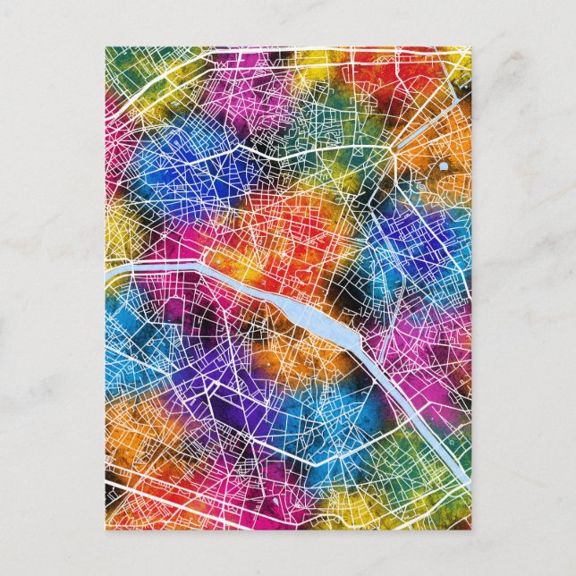 Cartão Postal Mapa da Cidade de Paris França (Frente)