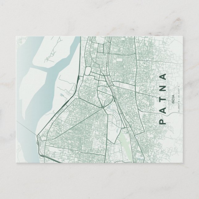 Cartão Postal Mapa da Cidade de Patna na Índia em Design Minimal (Frente)