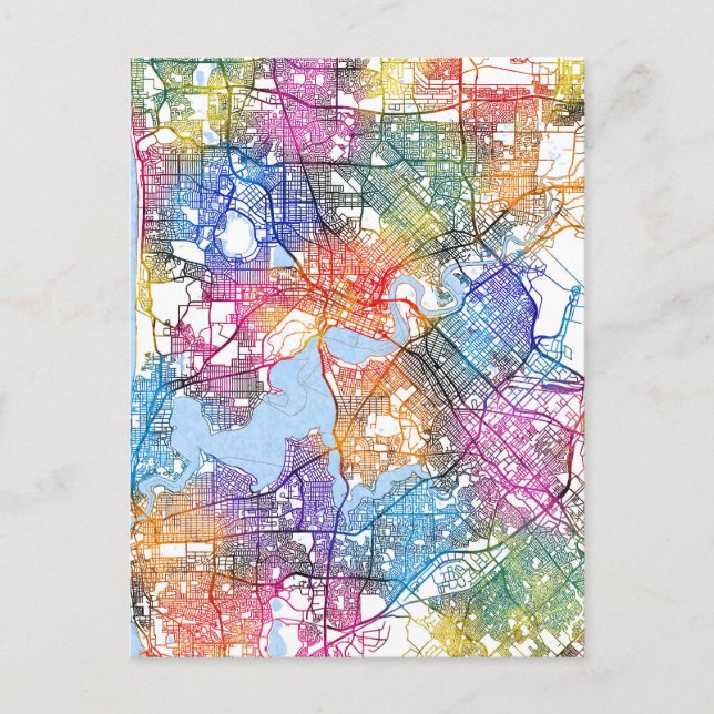 Cartão Postal Mapa da Cidade de Perth Austrália (Frente)