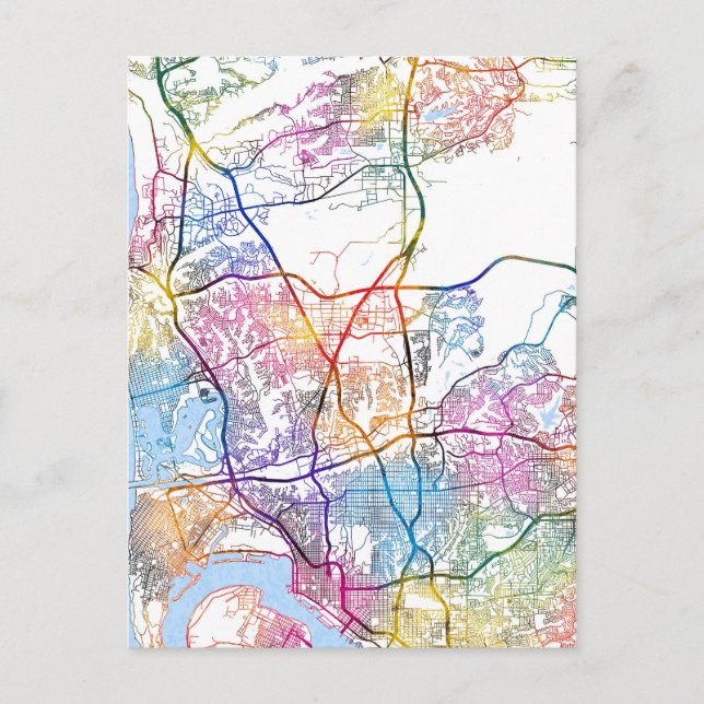 Cartão Postal Mapa da cidade de San Diego USA (Frente)