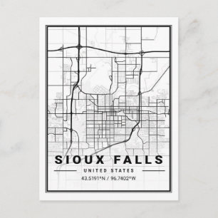 Cartão Postal Mapa da Cidade de Sioux Falls Dakota do Sul EUA