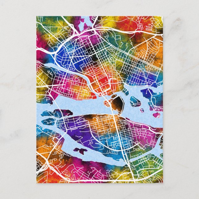 Cartão Postal Mapa da cidade de Suecia de Estocolmo (Frente)