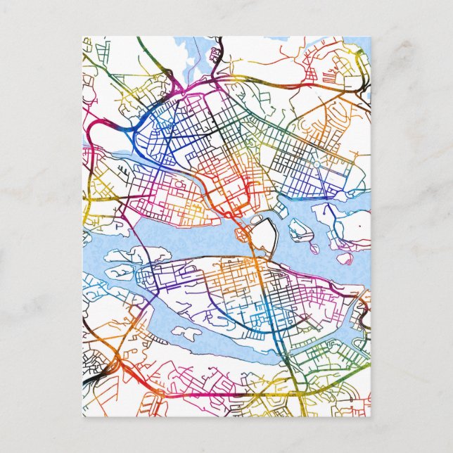 Cartão Postal Mapa da cidade de Suecia de Estocolmo (Frente)