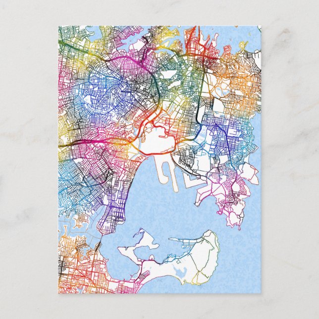 Cartão Postal Mapa da Cidade de Sydney Austrália (Frente)