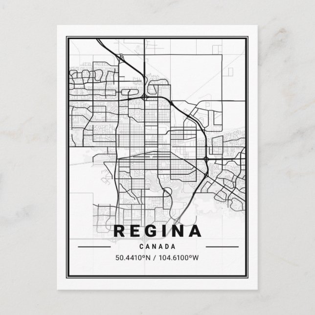 Cartão Postal Mapa da cidade de Viagem da Regina Saskatchewan no (Frente)