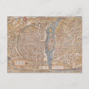 Cartão Postal Mapa da cidade de Vintage em Paris, 1550