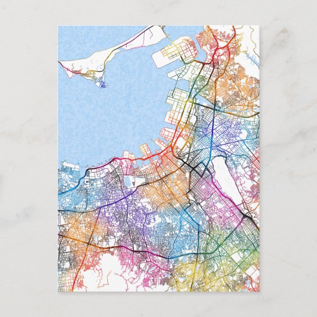 Cartão Postal Mapa da Cidade do Japão de Fukuoka (Frente)