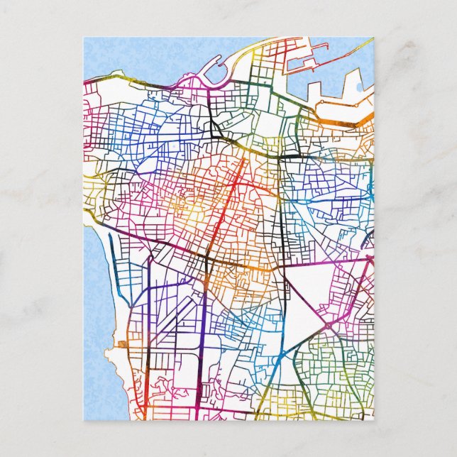 Cartão Postal Mapa da Cidade do Líbano Beirute (Frente)
