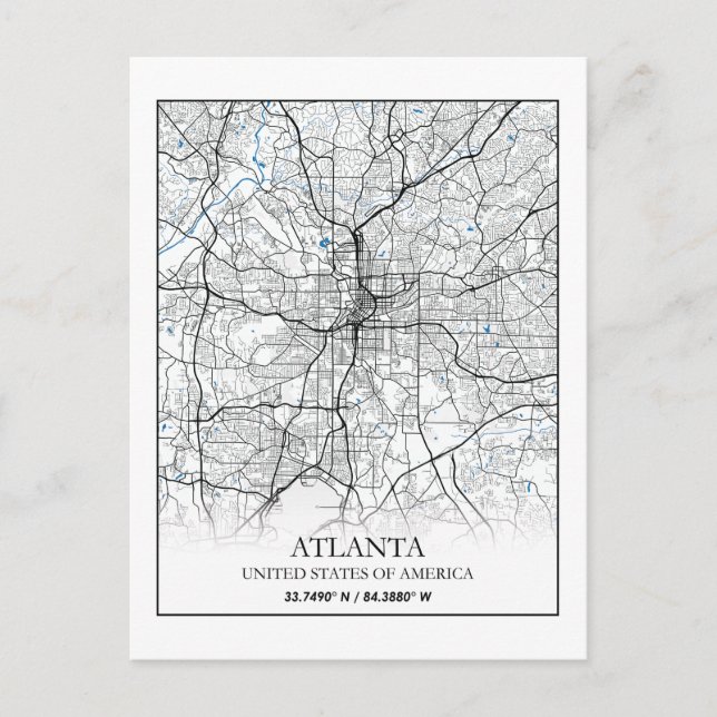 Cartão Postal Mapa da Cidade do Viagem de Atlanta Georgia USA (Frente)