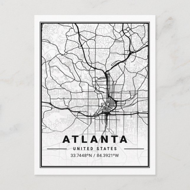 Cartão Postal Mapa da Cidade do Viagem de Atlanta Georgia USA (Frente)