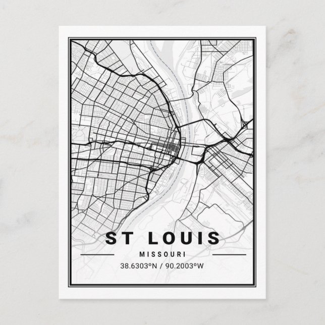 Cartão Postal Mapa da Cidade do Viagem de Louis Missouri (Frente)