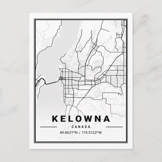 Cartão Postal Mapa da Cidade do Viagem para Kelowna British Colu (Frente)