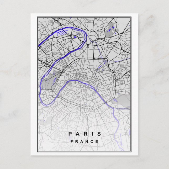 Cartão Postal Mapa da Cidade Moderna de Paris França (Frente)